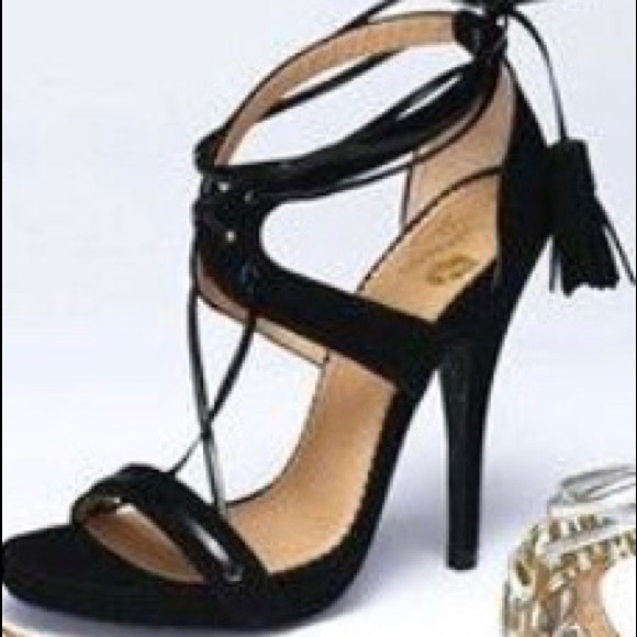 Colin Stuart Black Faux Suede Strappy Heeled Sandals Size 11B - Picture 5 of 10